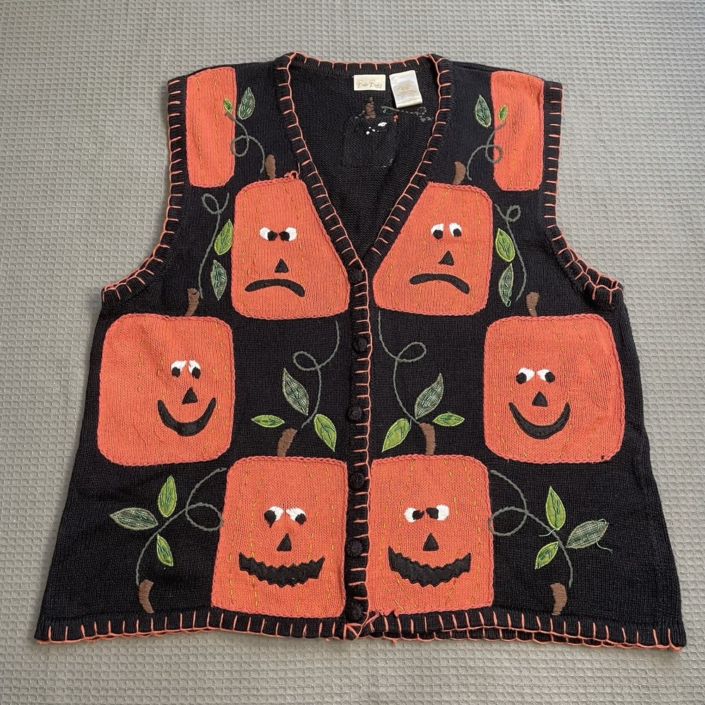 Halloween Pumpkin Jack O Lantern Sweater Vest 22W/24W Womens Bobbie Brooks